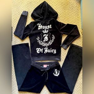 Juicy Couture velour Tracksuit Drawstring pants Zip up Hoodie Size:Top L ButtonS